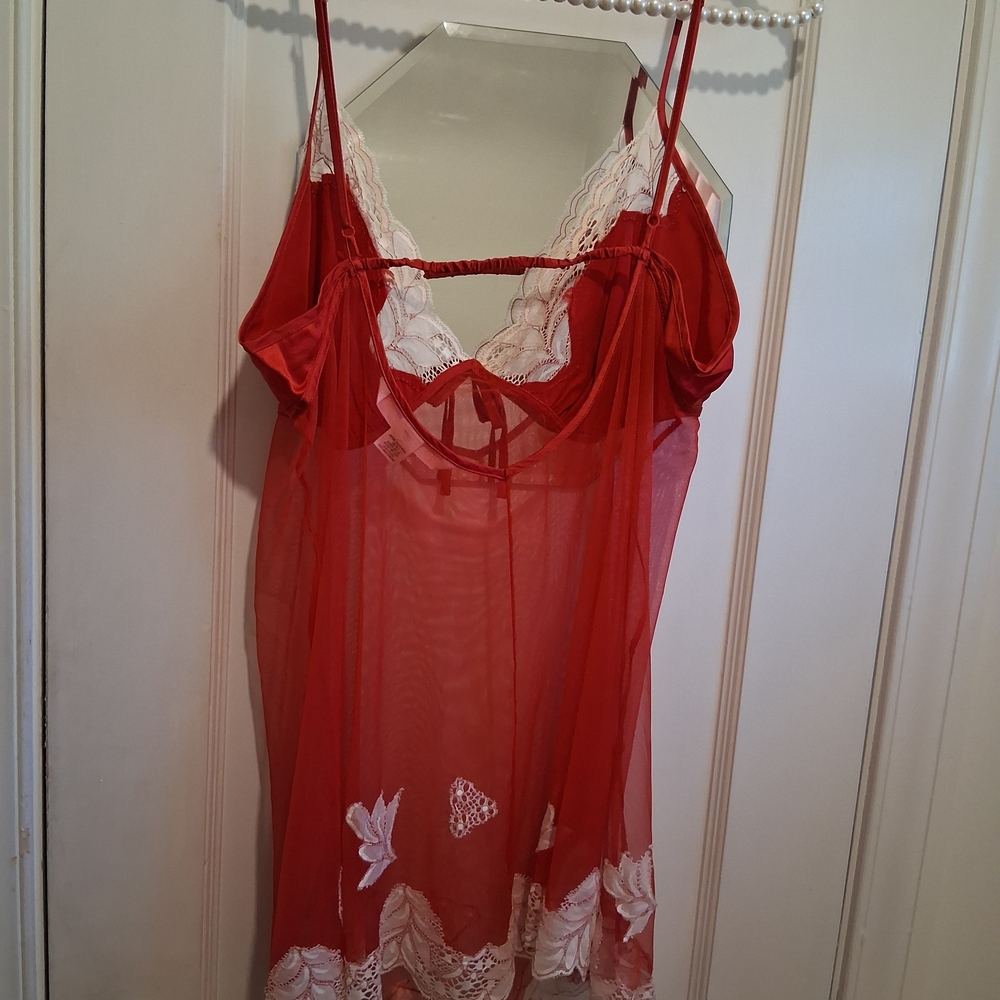 Victoria's Secret Red and White Lace Chemise